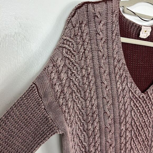 ❤️Last Chance By Together Maroon Color Cotton Cable Knit V-neck PulloverSize M/L - Picture 2 of 7